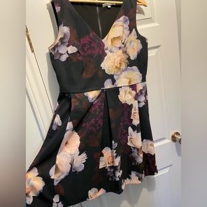 Cleo sleeveless v-neck floral hourglass midi zip up swing fit and flare
